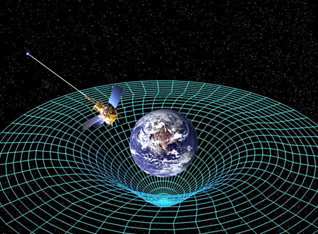 Der Mond dreht sich laut Einstein um die Erde weil die Masse der Erde die Raumzeit verformt