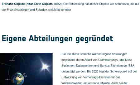 ESA startet Near Earth Object Programm